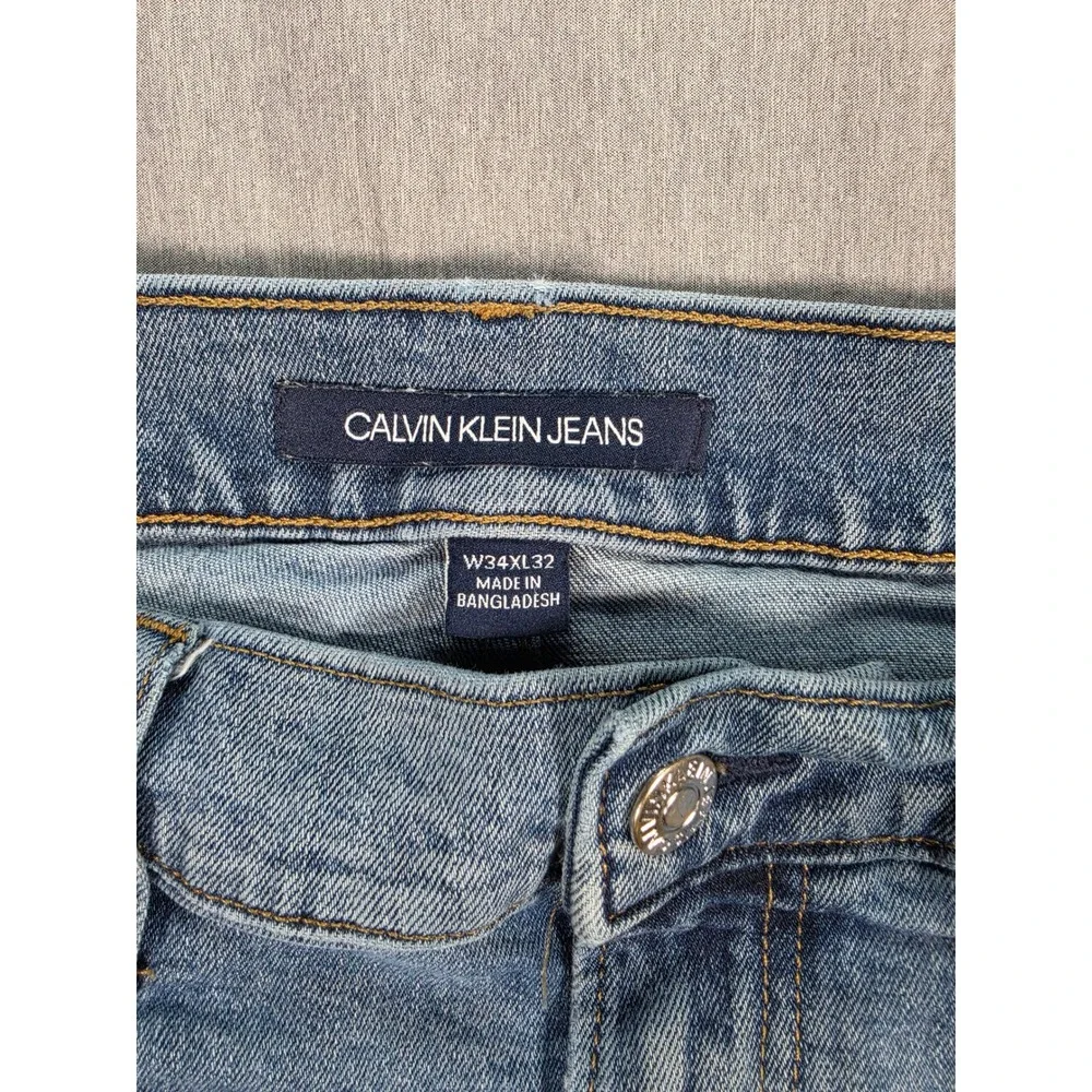 Calvin Klein Jeans Mens 34x32 Light Wash Straight Leg Denim Blue Pants W34 L32